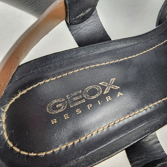 Geox Respira Black & Brown Leather Sandals Size 7.5 - Picture 7 of 9